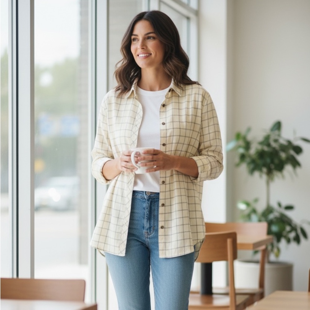 Universal Eggshell,Plaid Button front Wonen’s Shirt